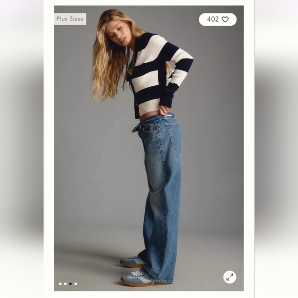 Maeve Anthropologie Striped Slim Rib Navy and White Cardigan - Picture 3 of 9